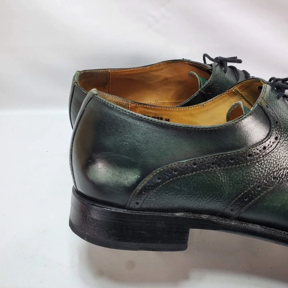 Ugo Vasare Oxford Shoes Mens 14 Green Black Leather Wingtip Brogue Dress Shoes